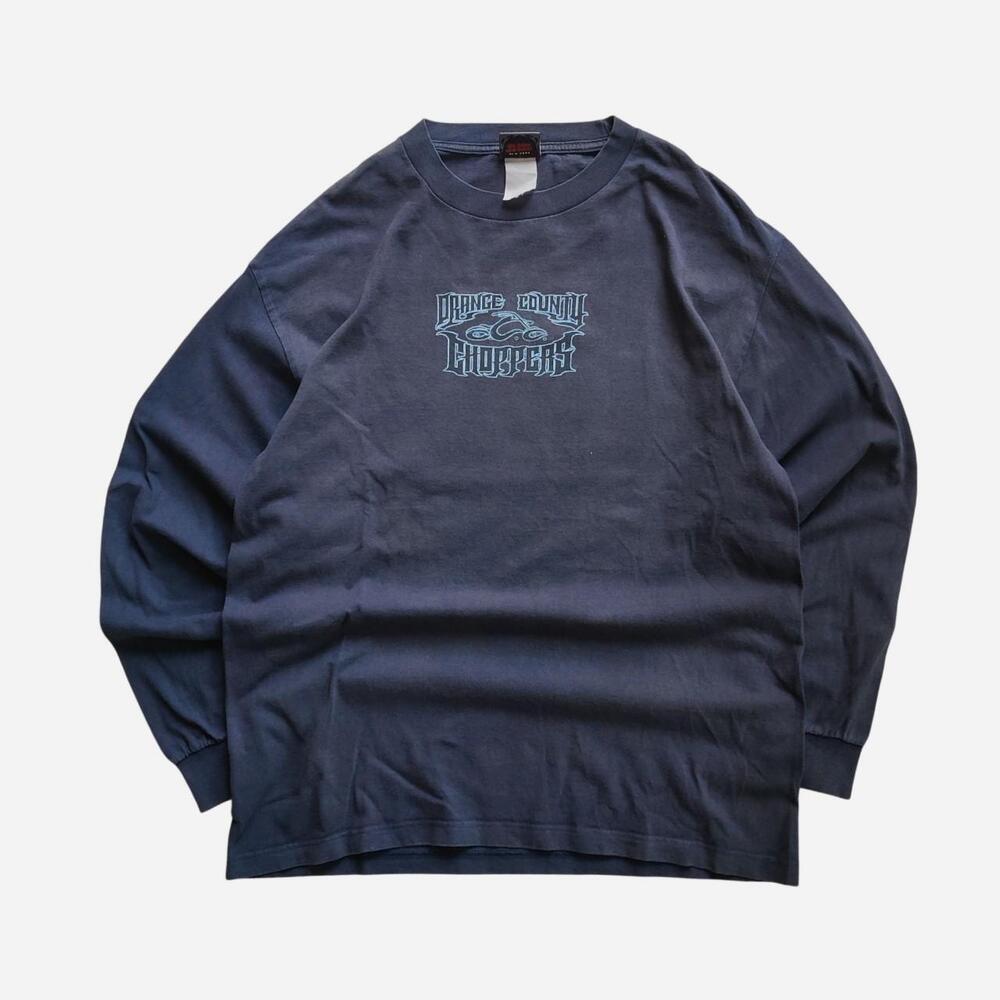 Vintage Orange County Choppers long sleeve shirt with blue graphic featuring sku